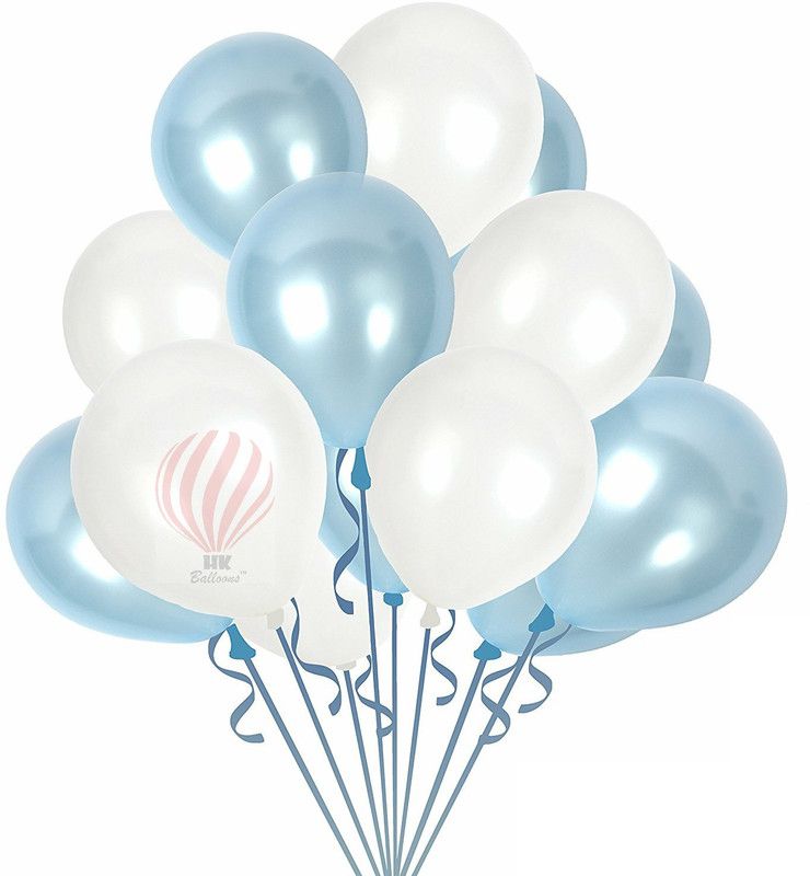 PartyballoonsHK Solid 100pcs Metallic White & Blue | Top Quality Thick Party Decorations For Birthdays Anniversaries Weddings Balloon  (White, Blue, Pack of 100)