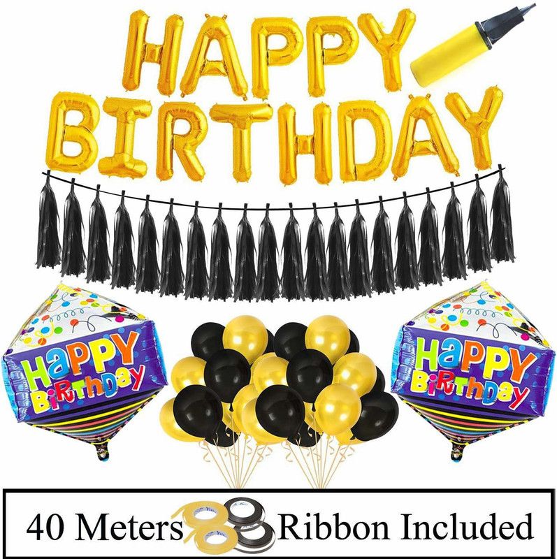 AMFIN Printed Happy Birthday Foil Balloons with Matching Tassel / Happy Birthday Set / Birthday Decoration Items Combo Balloon  (Multicolor, Pack of 1)