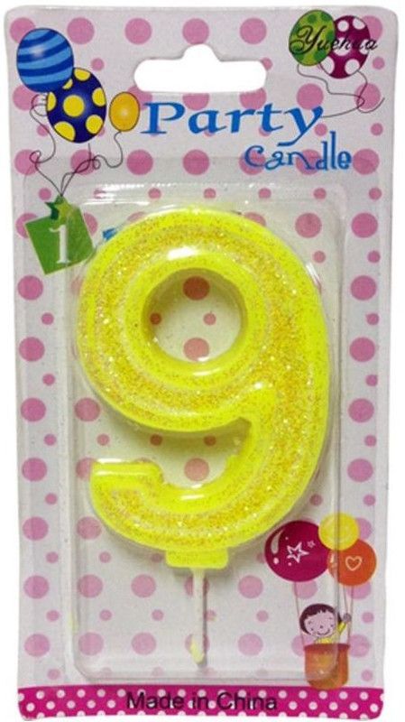 FUNCART Numerical Nine Shape Glitter Yellow Color Candle Candle  (Yellow, Pack of 1)