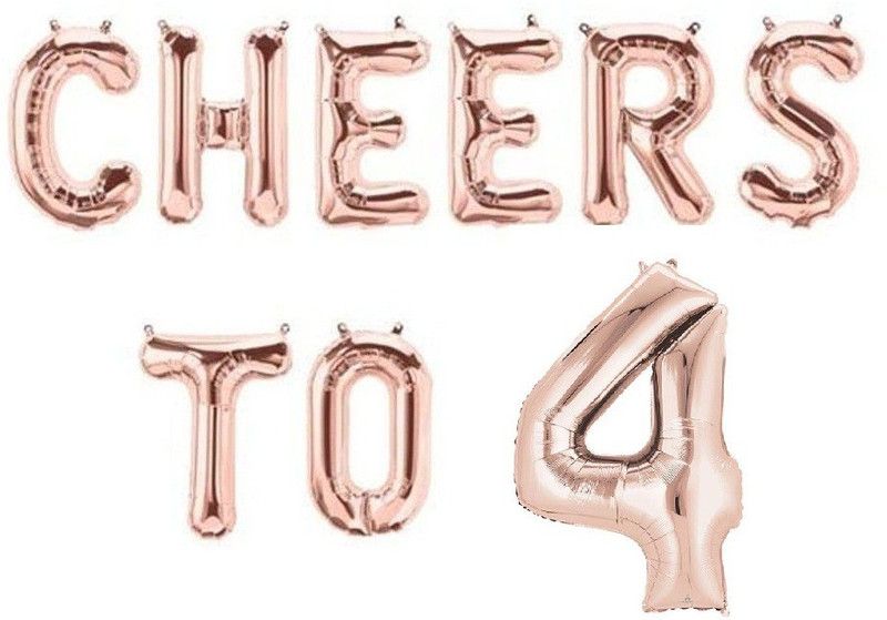 Balloonistics Solid Rose Gold Cheers to 4 Foil Balloon Combo Foil Balloon for Birthday and Anniversary Celebration 16 Inches Balloon  (Gold, Pack of 1)