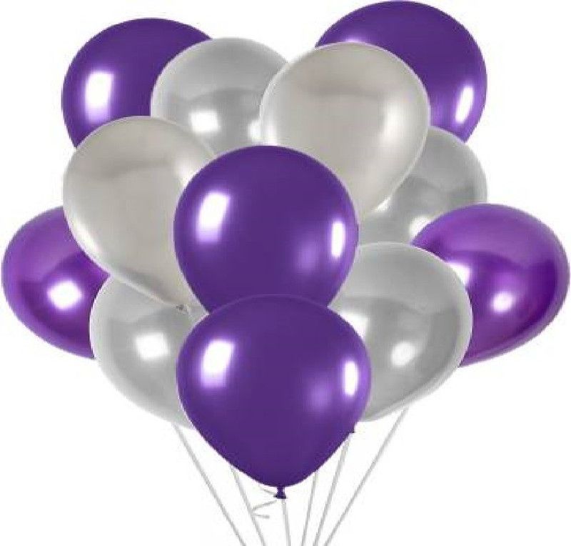 ANVRITI Solid HD Metallic Finish Silver & Purple Pack of 50 Balloons for Birthday Balloon  (Silver, Purple, Pack of 10)