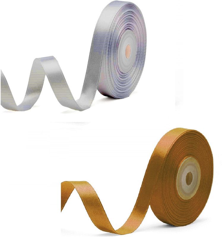 Adhvik Pack of 2 (1.2cm X 18 Mtr) Satin Ribbon for Parties Decoration (Brown & Grey) Multicolor Satin Ribbon  (Pack of 2)