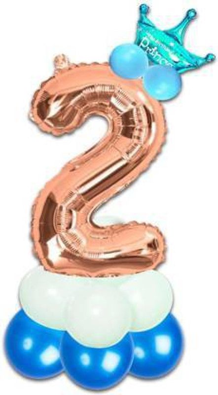 jeenishaworld Solid Printed Second/2nd Birthday Prince Number Foil Set For Party Decoration Balloon (Multicolor, Pack of 13) Balloon  (Multicolor, Pack of 13)