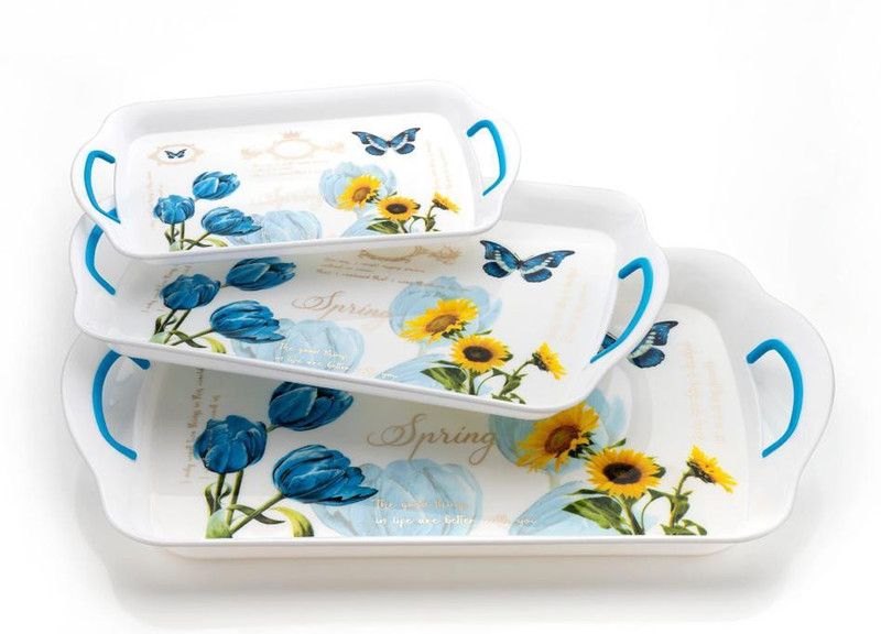 Finner ( Set of 3 Trays) flowers design Tray Serving Set (Pack of 3) Tray  (Pack of 3)