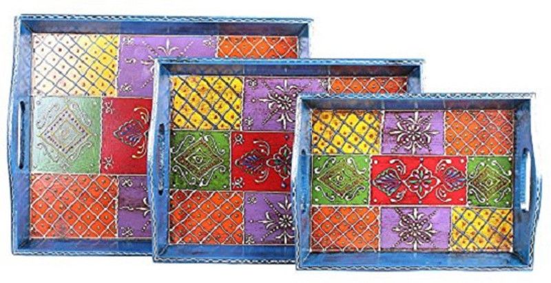 Apkamart Handcrafted Wooden Serving Platters for Table Decoration and Gifts Tray  (Pack of 3)