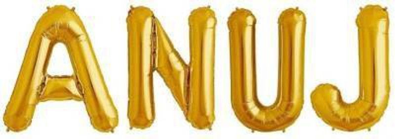 zerecord Solid "ANUJ" Name Decoration Letter Foil Balloon For Birthday/Celebration/Surprise/Wedding Party- Golden Balloon  (Gold, Pack of 4)