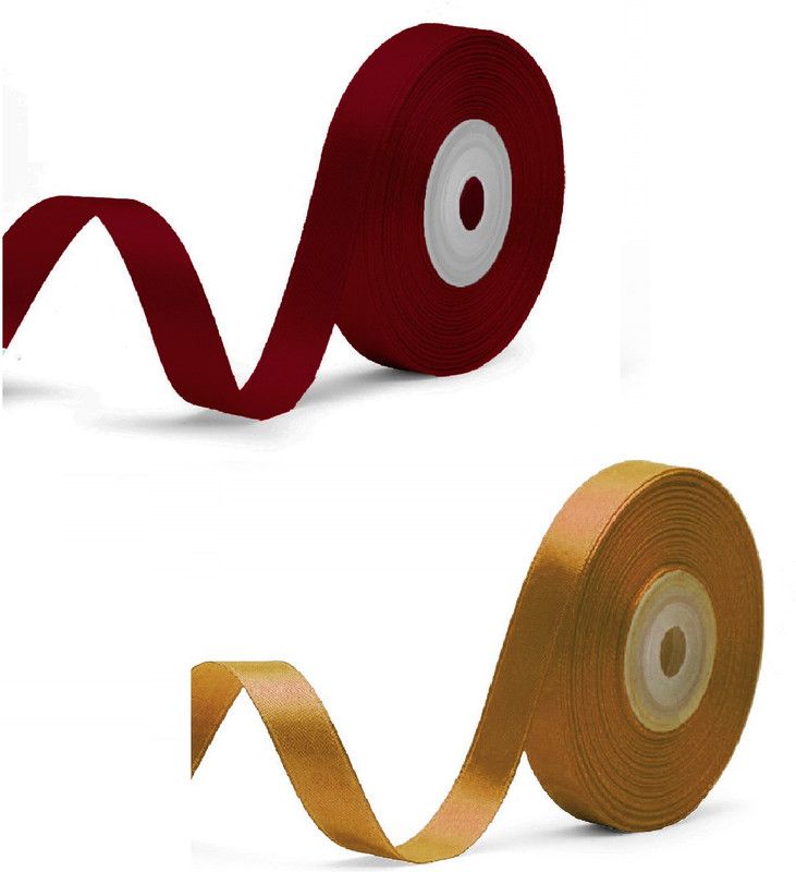 Adhvik Pack of 2 (1.2cm X 18 Mtr) Satin Ribbon for Parties decorations (Brown & Maroon) Multicolor Satin Ribbon  (Pack of 2)
