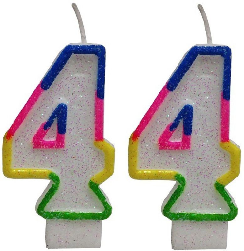 Stylewell Two Digit ( Number 44 ) Rainbow Border Glitter Candle for Birthday Candle  (Multicolor, Pack of 2)