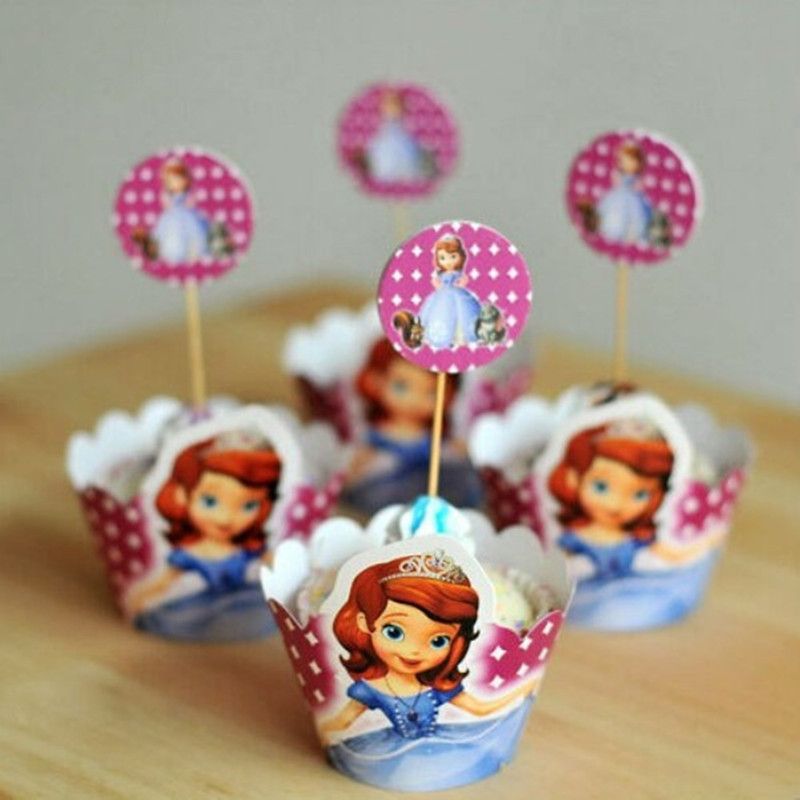 FUNCART SOFIE PRINCESS CUPCAKE WRAPS WITH PICKS Sofia paper Gift Wrapper  (Mutlicolor)