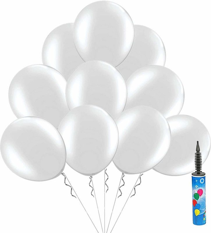 INFISPACE Solid HD Finish Metallic Balloons for Independence Day & Republic Day Celebration (50 White with Pump) Balloon  (White, Pack of 50)