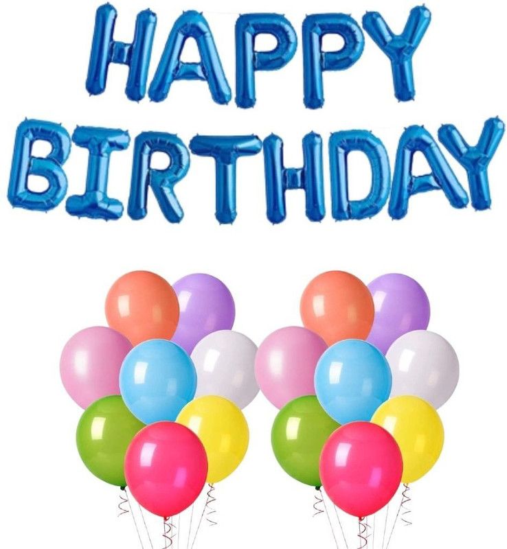 Wonder Solid Happy Birthday Blue Foil Balloons, Multicolor Balloons Combo Set of 33 Pcs Letter Balloon  (Multicolor, Pack of 33)