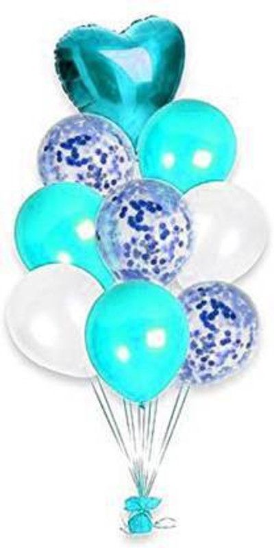 Bal samrat Solid Confetti Latex Balloons Combo- 2 White Latex Balloons+3 Confetti Balloons+3 Blue Metallic Balloons & 1 Blue Heart Shape Foil Balloons for Birthday Party/Valentine Day and Celebrations Balloon Balloon  (Blue, Pack of 9)