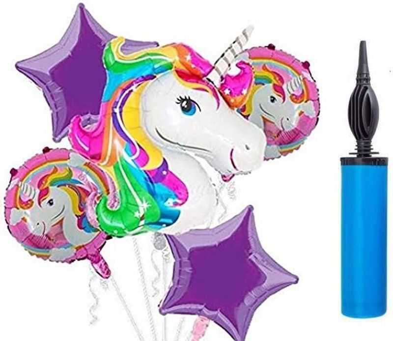 Neevaza Printed UNICORN WITH PUMP Balloon  (Multicolor, Pack of 6)