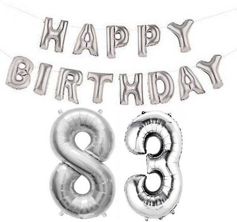 Bal samrat Solid Solid Silver Happy Birthday Foil Balloon with 83 Number Letter Balloon  Letter Balloon  (Silver, Pack of 15)
