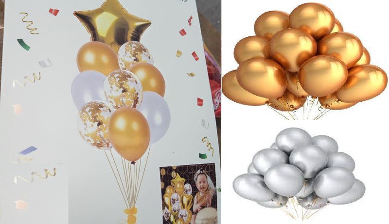 Utility World Solid Party Aluminimum Foil Balloon 18pc Set and Metallic Balloons 150pc Set for Birthday Party & Decoration - 168pc (Golden & Silver) Balloon  (Gold, Silver, Pack of 168)