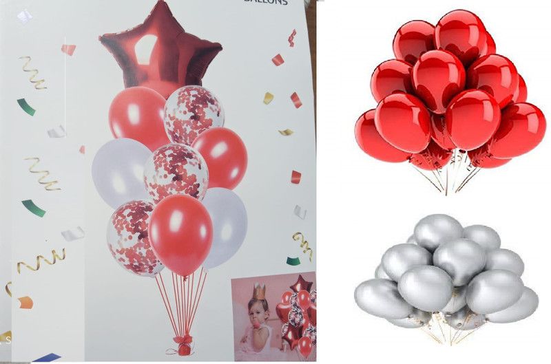 Utility World Solid Party Aluminimum Foil Balloon 9pc Set and Metallic Balloons 200pc Set for Birthday Party & Decoration - 209pc (Red & Silver) Balloon  (Red, Silver, Pack of 209)