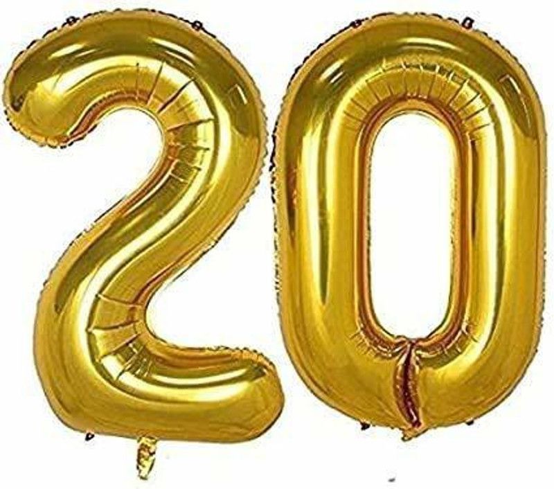 AADITTRAL Solid 20 Number Foil Balloon #020 Letter Balloon  (Gold, Pack of 2)