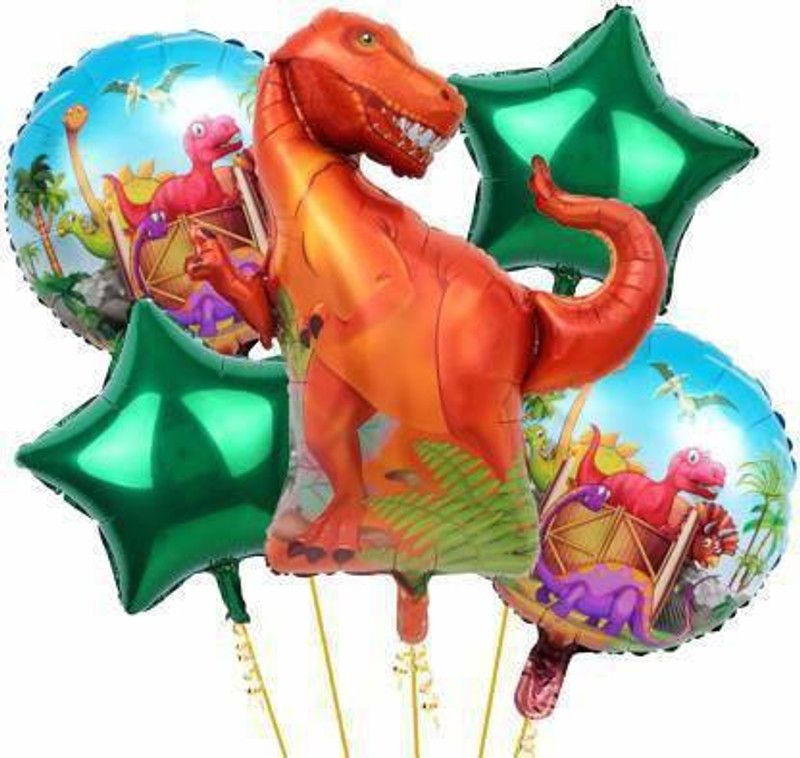 Yash Enterprises Solid Printed Dinosaur Balloons Theme Birthday Decoration Balloon (Pack of 5) Balloon  (Multicolor, Pack of 5)