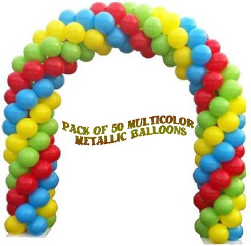 Giftzadda Solid Multicolor Decorative Metallic Balloons Latex Balloons for Anniversary Birthday Wedding Engagement Festival Party Decorations Pack of 50 Balloon  (Multicolor, Pack of 50)