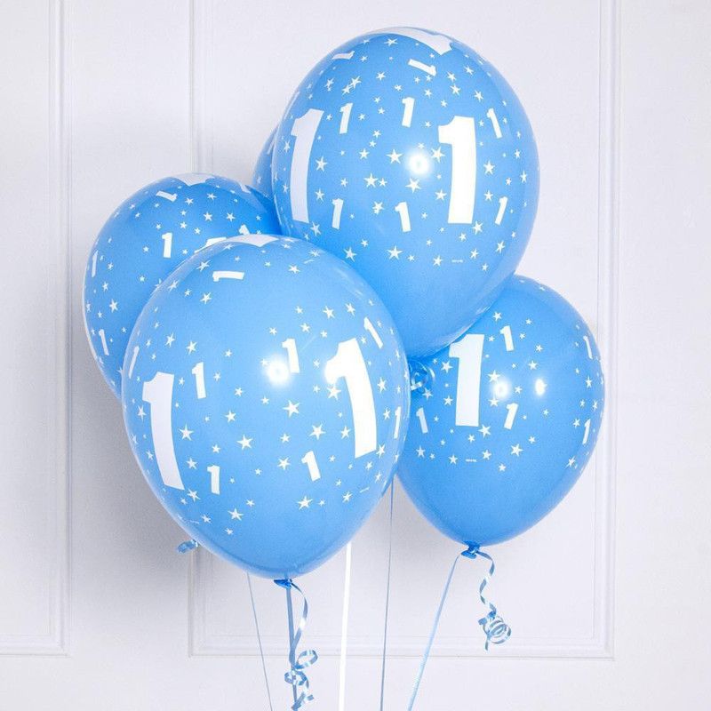 FUNCART Printed NUMBER 1 Blue Balloon  (Blue, Pack of 10)