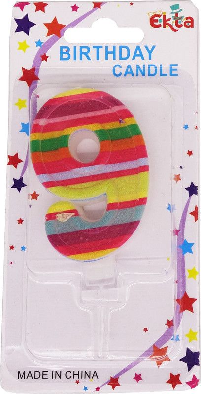 FUNCART Colorful strip numerical number nine Candle  (Multicolor, Pack of 1)