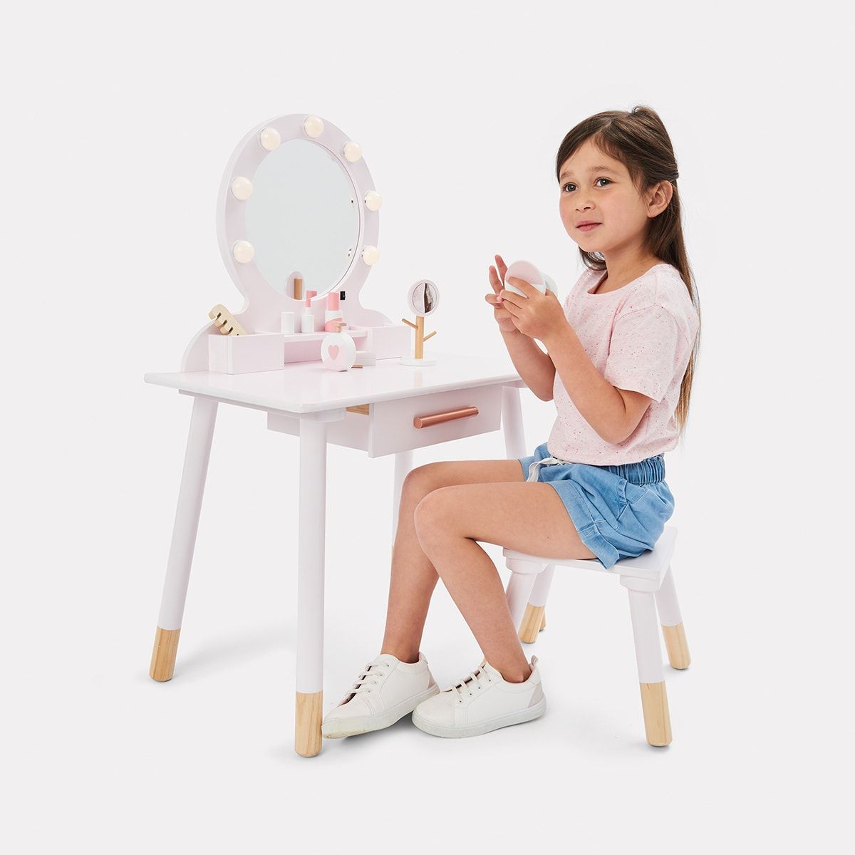 9 Piece Deluxe Wooden Light Up Vanity and Accessories