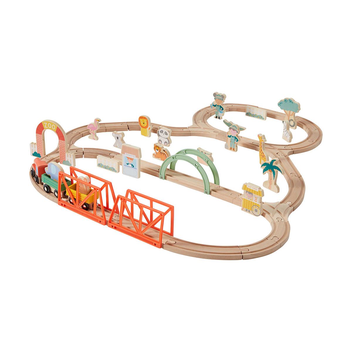 55 Piece Wooden Train Zoo Playset