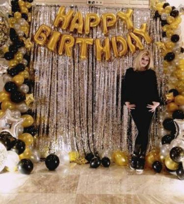 BBS DEAL Solid Solid HBD GOLD 2SILVER CURTIAN (50 GOLD BLACK SILVER BALLON)PACK 65. Letter Balloon (Black, Gold, Silver, Pack of 53) Letter Balloon  (Gold, Black, Silver, Pack of 65)