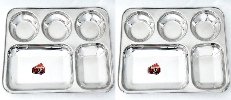 Anny Stainless Steel Deep Vatika Plates Set Of 2 (14 inch) Sectioned Plate  (Pack of 2)