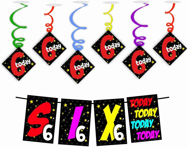 Balloonistics Six Today Kids 6th Birthday Banner and Swirls for Kids Birthday Decoration Backdrop Photo Shoot Backdrop and Theme Party 1 Banner and 6 Swirls Banner  (6 ft, Pack of 1)