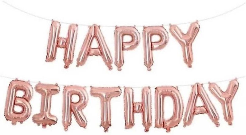 Style Mania Solid Happy Birthday Decoration Foil Balloon For Birthday Party- Rose Gold Letter Balloon  (Multicolor, Pack of 13)