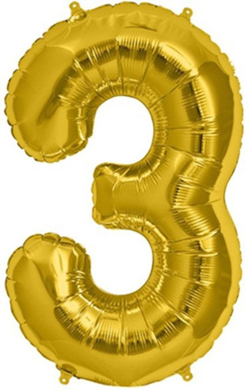 Events Framer Solid 3 - Number Foil Balloon Gold Letter Balloon  (Gold, Pack of 1)