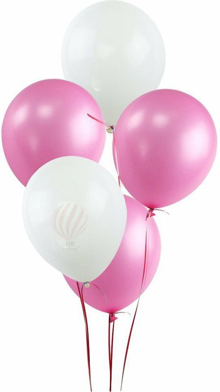 PartyballoonsHK Solid Pink & White Balloon  (White, Pink, Pack of 30)