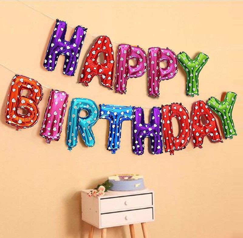 Wonder Printed Multicolor Printed 16 inch Happy Birthday Foil Balloon, 13 Letters Air/Helium compatible for boy,girl,husband,kids Birthday Letter Balloon  (Multicolor, Pack of 13)