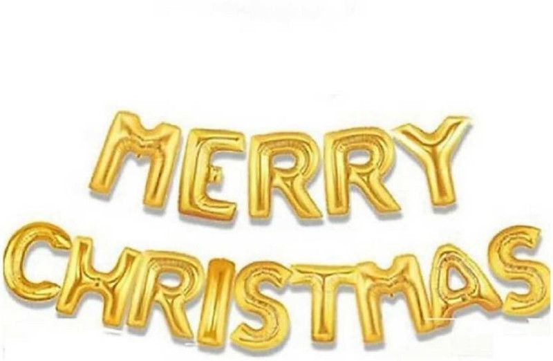 occasion eye Solid MERRY CHRISTMAS theme foil balloons with party popper pack of 2 (gold , 14 letters , 2popper) Letter Balloon  (Gold, Pack of 14)