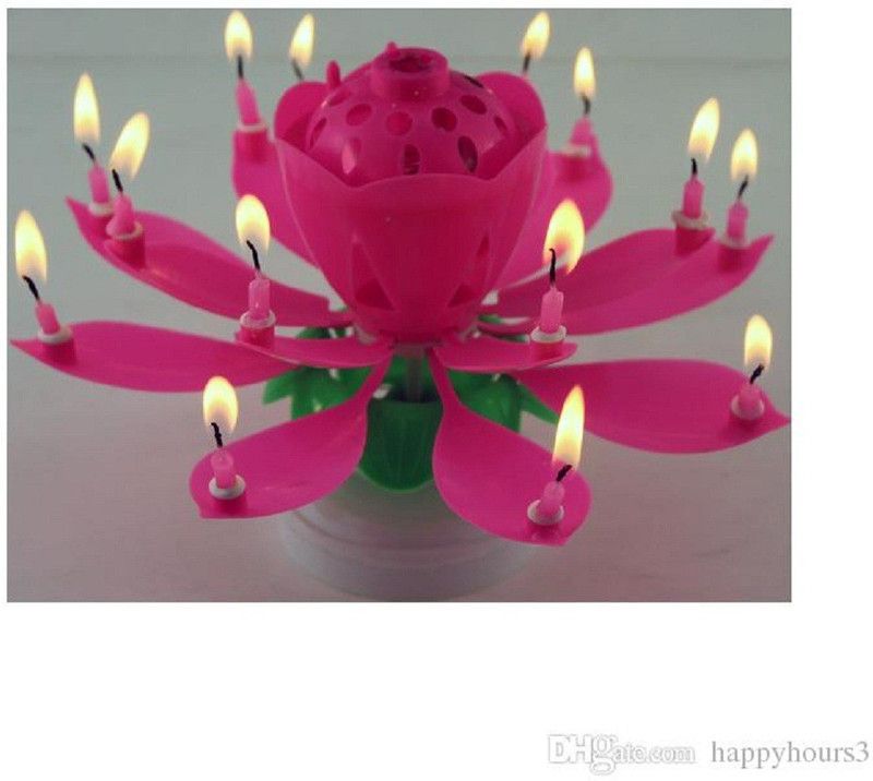 Urvi Creations Musical Lotus Flower Rotating Happy Birthday Candle for Cake Decoration Candle  (Pink, Pack of 1)