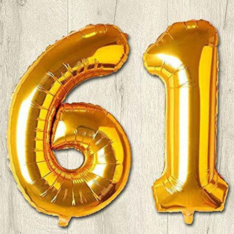 HMFURRYS FINEST Solid Golden Foil No.61 Balloons Letter Balloon  (Gold, Pack of 2)