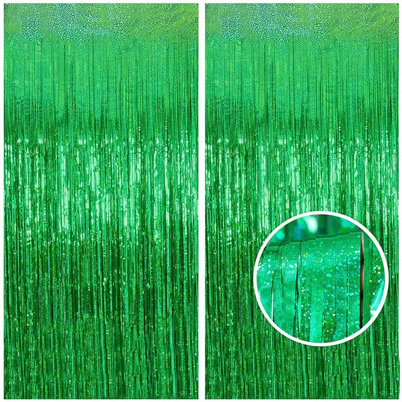 houseparty Green Foil Curtain (Pack of 2 ; 3ft x 6ft Each) Metallic Backdrop Streamers for Party Birthday, Baby Shower, Cradle, Wedding Decorations