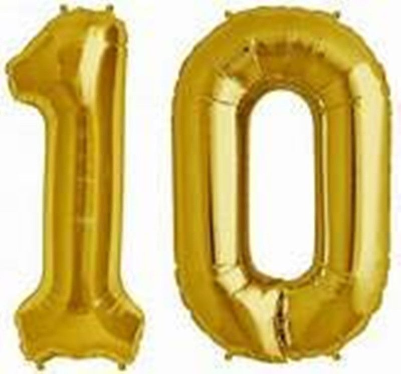 Kashish Trends Solid 10 Number Foil Balloon #101 Balloon  (Gold, Pack of 2)
