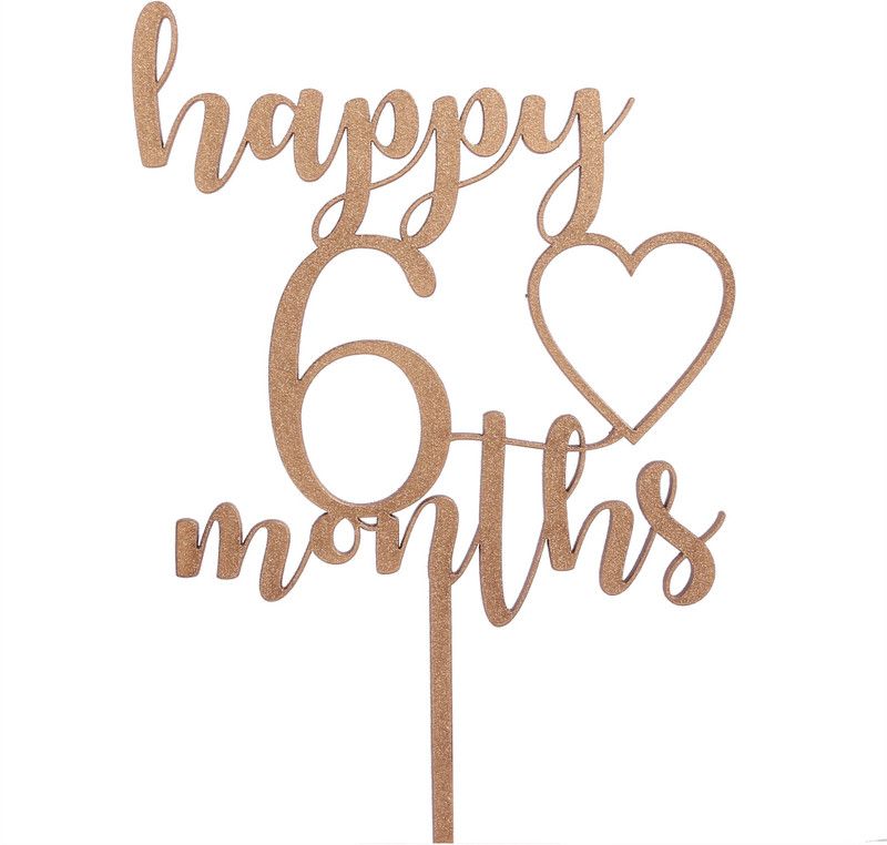 FUNCART Gold Happy 6th Months Birthday Golden Cake Topper