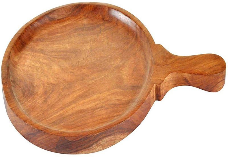 Worthy Fancy Shoppee Wooden Pizza Plate/Board/Racket, Round, Slim, 10 inch, Brown Pizza Tray