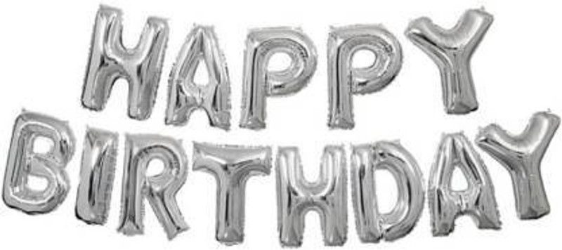 DEEPP COLLECTION Solid happy birthday silver banner001 Letter Balloon  (Silver, Red, Pack of 13)