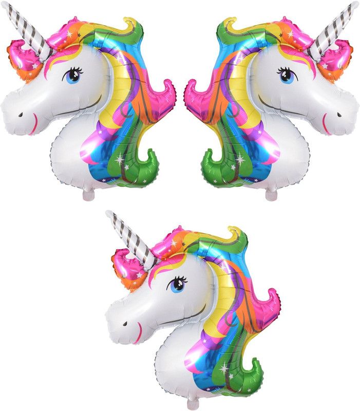 De-Ultimate Printed Set Of 3 Pcs Decorative Multicolor Color Unicorn 3D Foil Balloon  (Multicolor, Pack of 3)