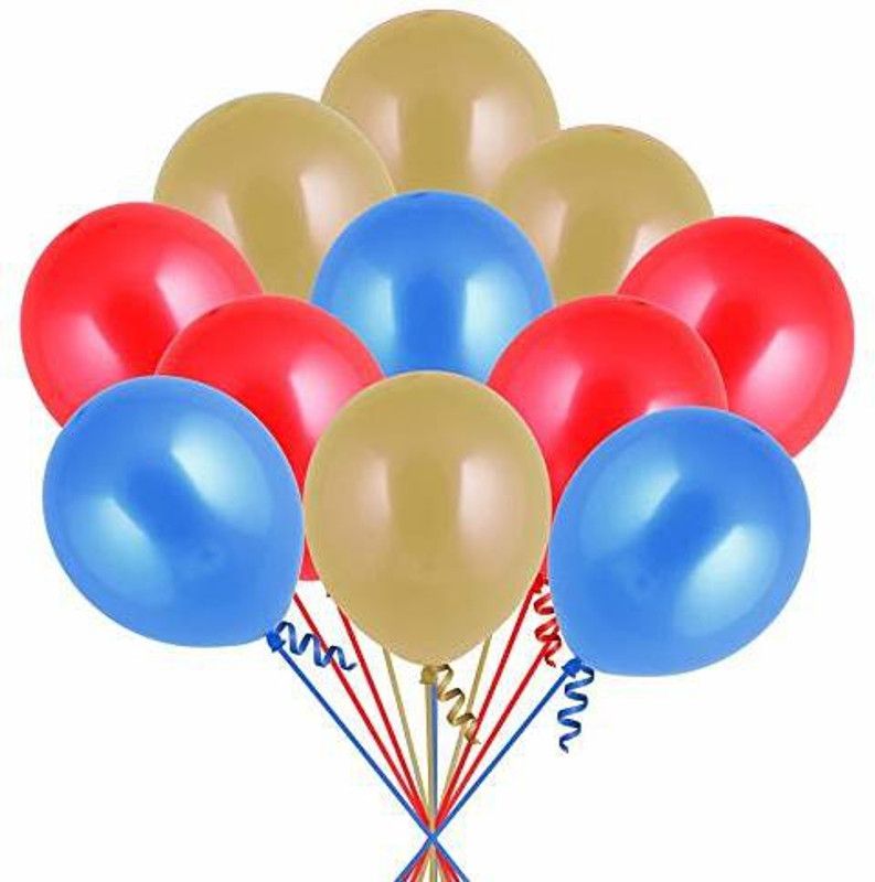 HARDATAR Solid HD Metallic Finish Golden, Red, Blue Pack of 25 Balloons for Birthday / Anniversary Party Decoration Balloon  (Gold, Red, Blue, Pack of 25)