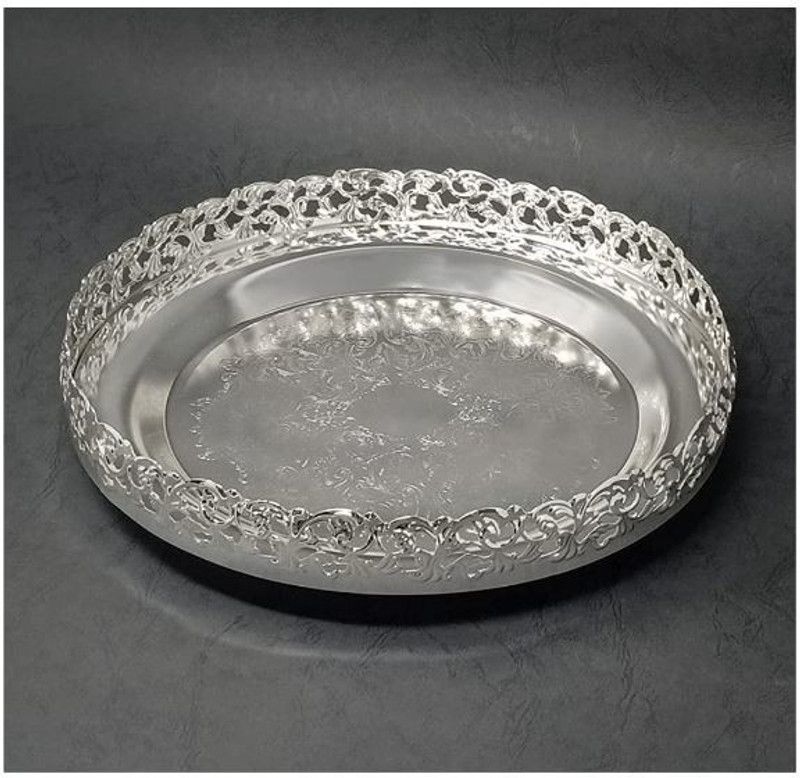 arexclusive Multipurpose Handcrafted White Metal German Silver Plate Tray