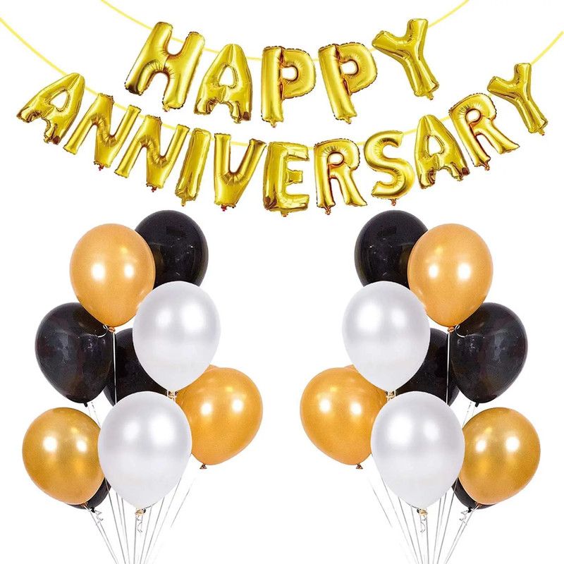 TRISHRA Solid Happy Anniversary Foil Balloon & Metallic Balloon Combo Gold for Anniversary Balloon  (Multicolor, Pack of 46)