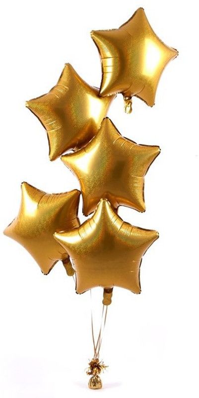 BashNSplash Solid 18" STAR FOIL BALLOON GOLDEN GOLD (PACK OF 5) Balloon  (Gold, Pack of 5)