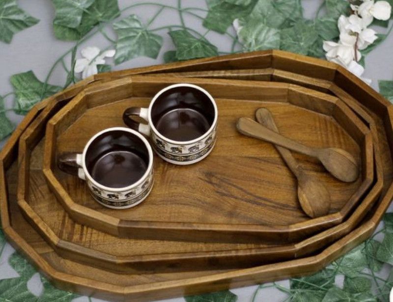 GAJSHREE OCTAGONAL WOODEN TRAY SET Tray  (Pack of 3)