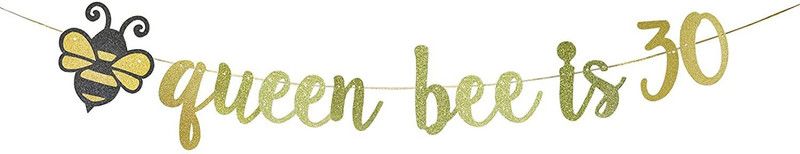 Festiko Queen Bee Is 30 Gold Glitter Paper Banner,30th Birthday Party Sign Funny/Gag 30 Banner  (10 ft, Pack of 1)