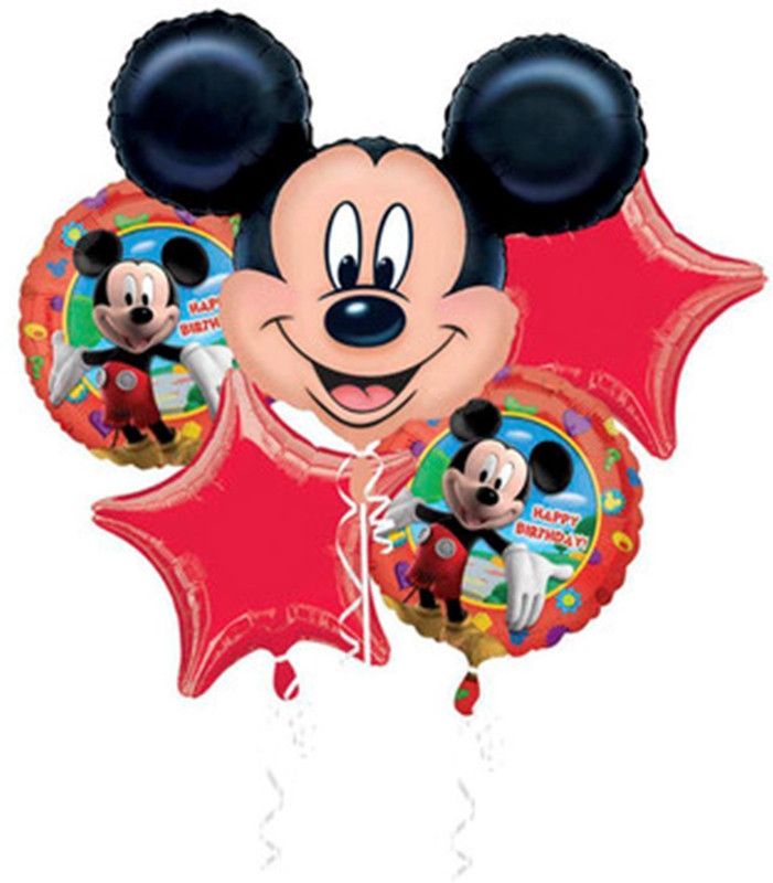 FUNCART Printed Mickey Mouse Birthday Foil Balloon Bouquet ( 5 pcs/pack) Balloon  (Multicolor, Pack of 5)
